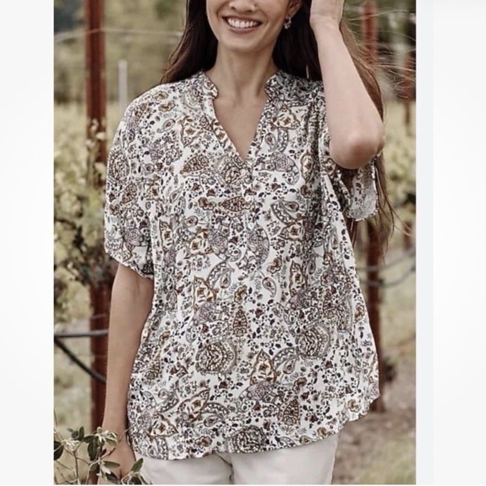 New‎ J. Jill Satin Viscose Boxy Top Blouse Shirt Women Size 2X Paisley Floral